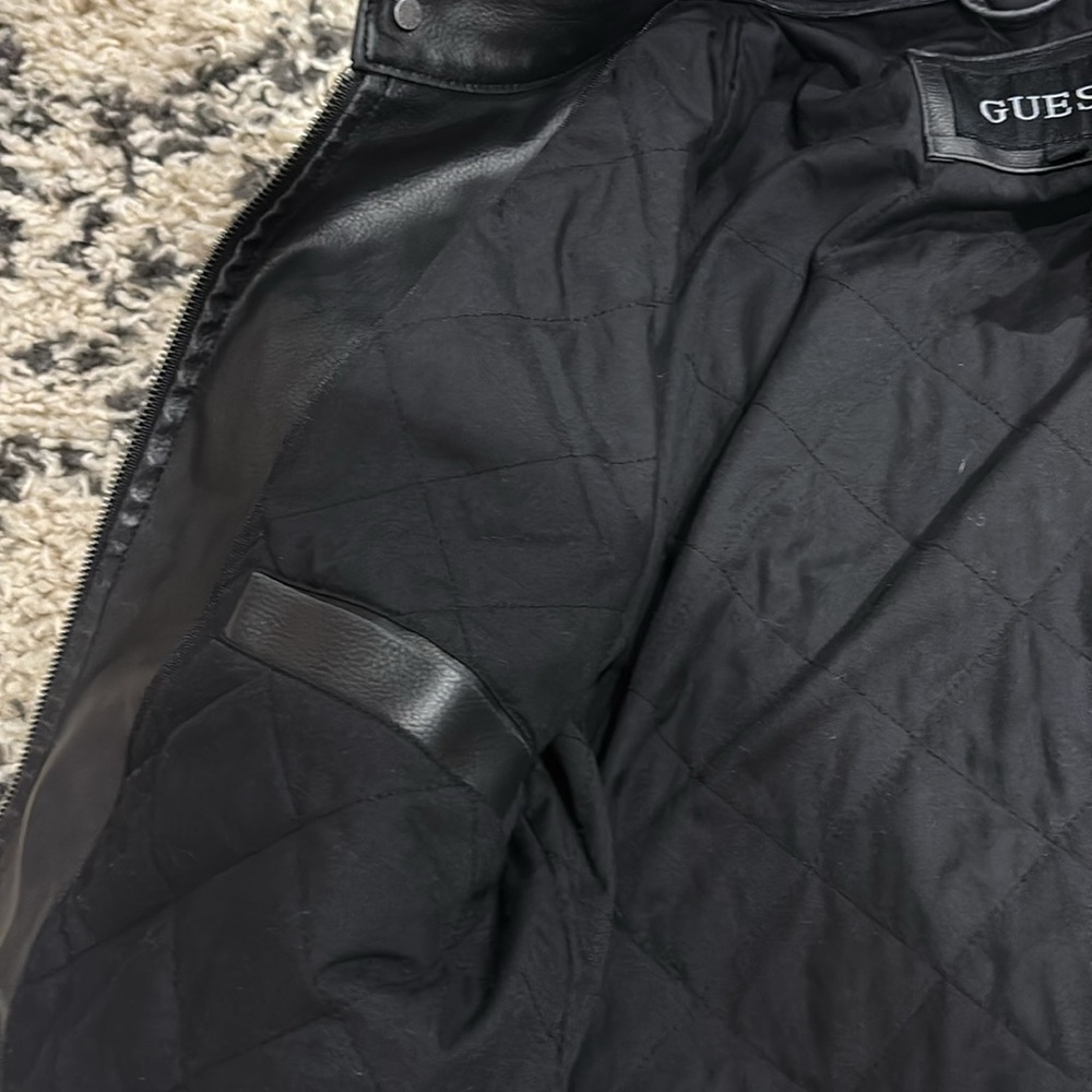 GUESS Coat Moto Jacket Quilted Lining Removable Hood Sz M PERFECT COND!! - Picture 6 of 10